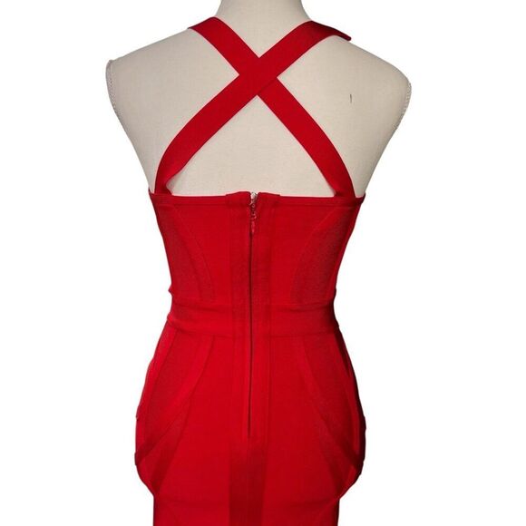 House Of CB London Red Bodycon Halter Dress With Cross Back Red Hot Size Small - Picture 9 of 11
